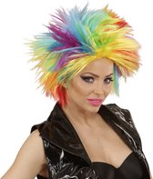 Widmann - Punk & Rock Kostuum - Extravaganza Pruik, Punk Regenboog - Multicolor - Carnavalskleding - Verkleedkleding