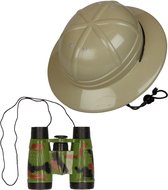 Carnaval/verkleed safari jungle helm voor kinderen met plastic camouflage verrekijker set