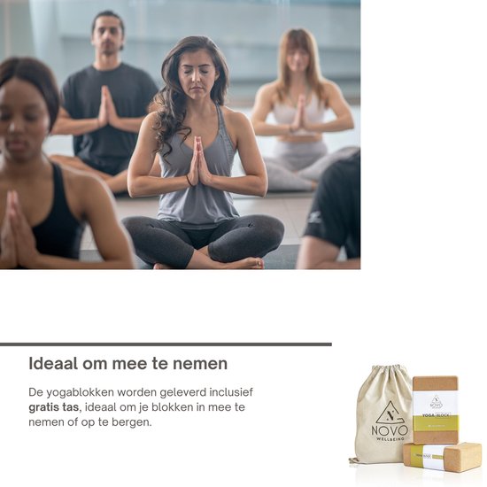 Bloc de yoga|100% Liège|2 pièces avec sac|Poignée de stabilité et antidérapant|Eco