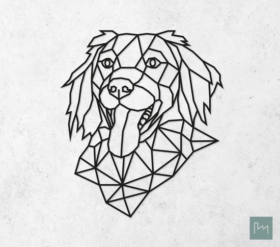 Laserfabrique Wanddecoratie - Geometrische Hond Friese Stabij - Medium - Zwart - Geometrische dieren en vormen - Houten dieren - Muurdecoratie - Line art - Wall art