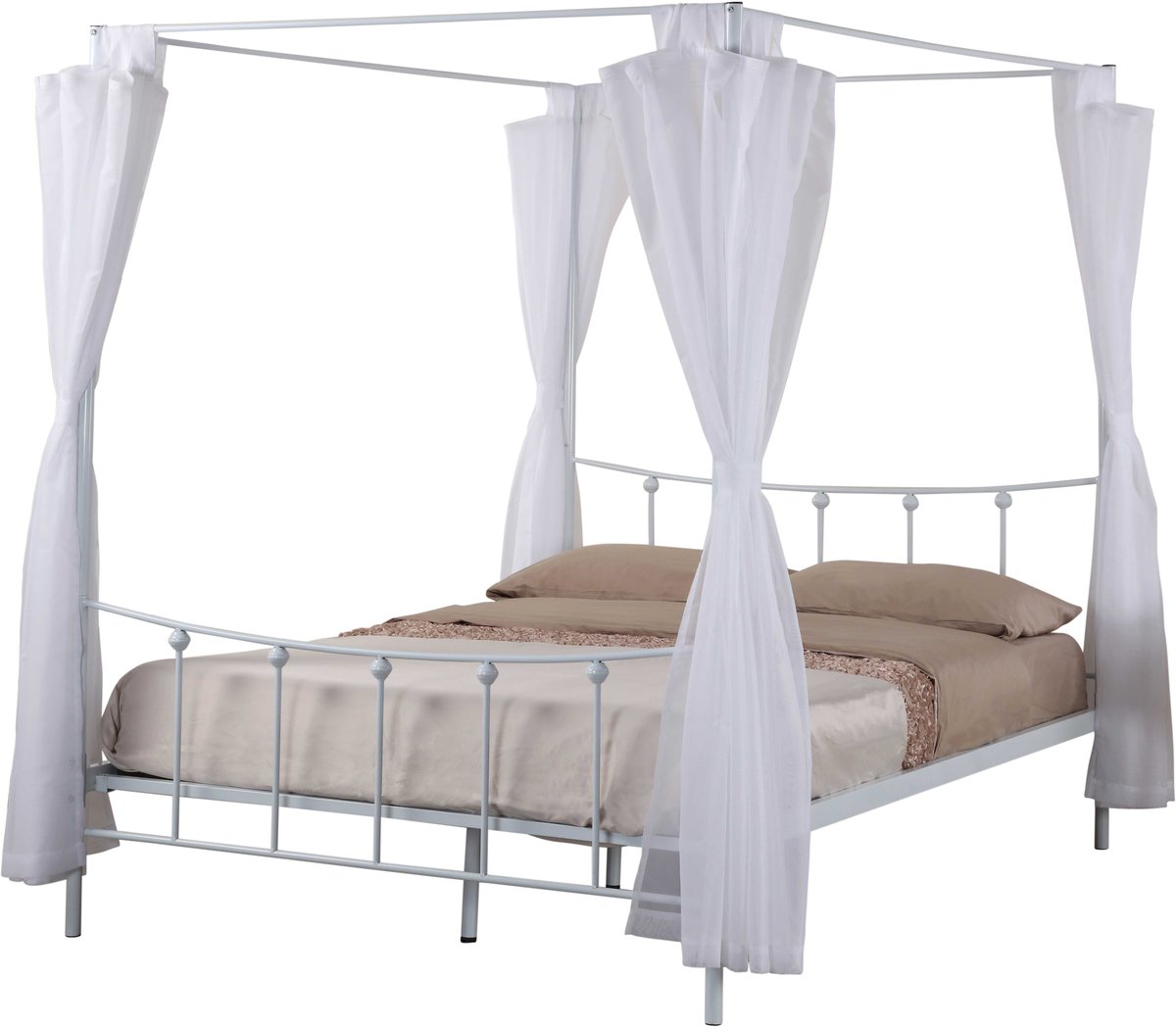 Hemelbed Amore metaal 140x200 - wit - Poldimar - Tweepersoons bedkader - Wit - Metaal Tweepersoons Normaal bed