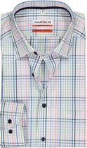 MARVELIS modern fit overhemd - mouwlengte 7 - wit - roze - blauw en groen geruit (contrast) - Strijkvrij - Boordmaat: 39