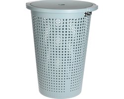 Wasmand met deksel - mintgroen - 35 liter - 40 x 52 cm - kunststof - rond - wasbox - mand voor wasgoed