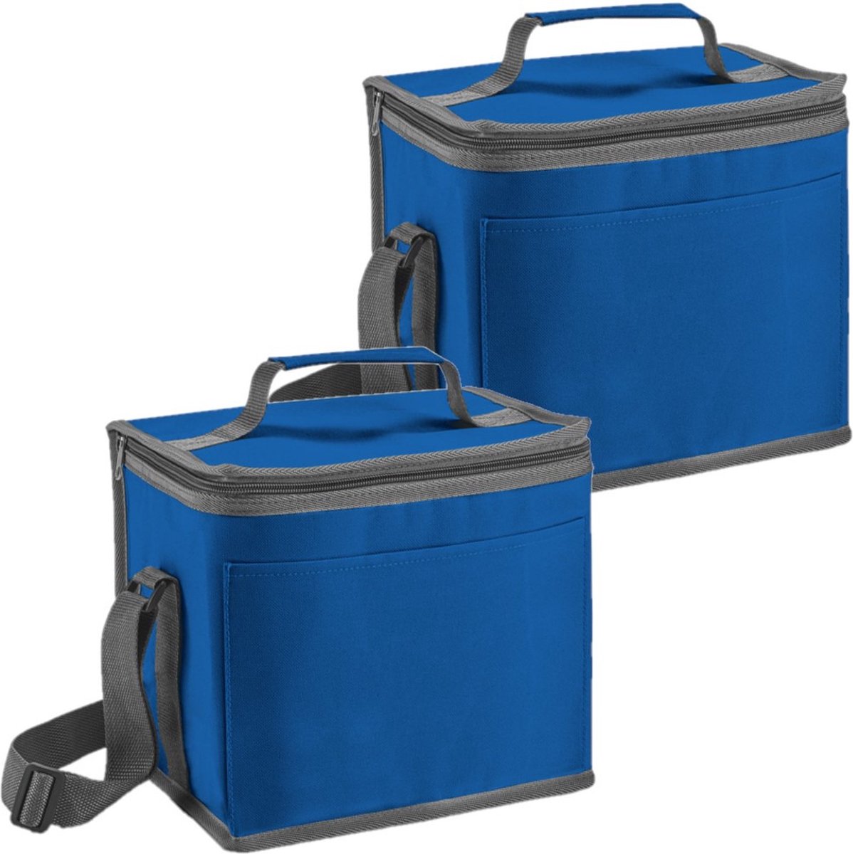Koeltas - Set van 2x stuks - 9 liter - klein - blauw - polyester - 24x22x17 cm - voor lunch en drankjes
