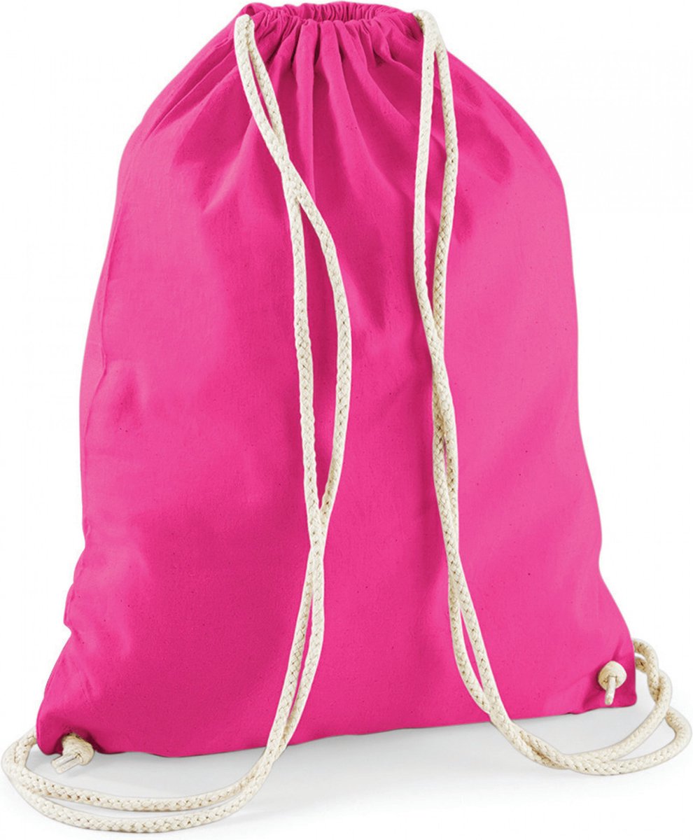 2x stuks sporten/zwemmen/festival gymtas fuchsia roze met rijgkoord 46 x 37 cm van 100% katoen - Kinder sporttasjes
