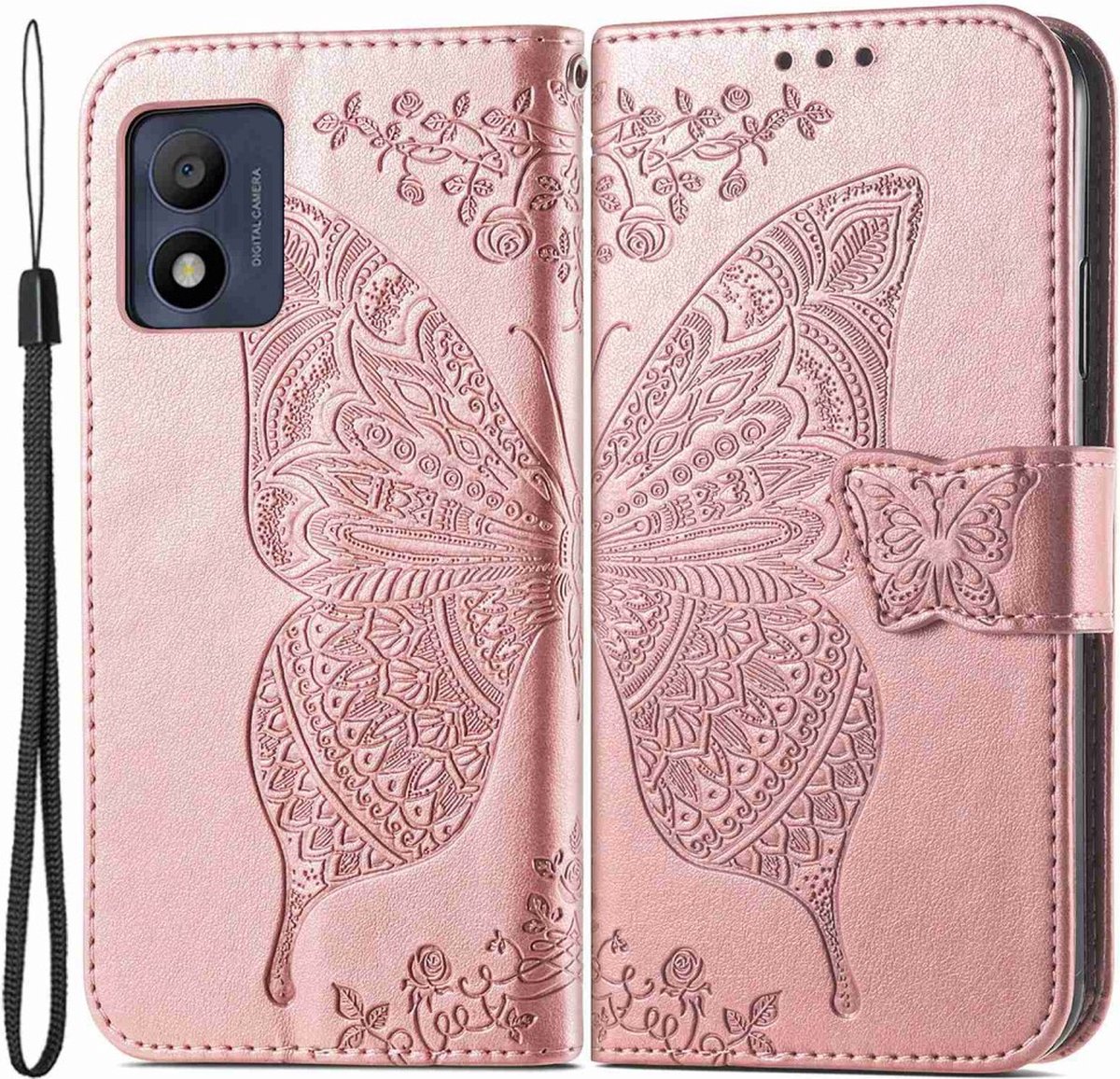 Groot vlinder roze agenda hoesje book case - Alcatel 1B 2022