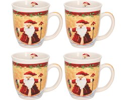 G. Wurm Kerstmok kerstman met kerstsok - 4x - keramiek - 300 ml - koffie/thee mok - kerstversiering - kerstartikelen - kerstcadeau