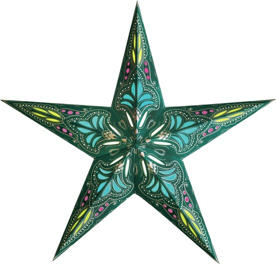 Kerstversiering decoratie kerststerren turquoise/blauw 60 cm - Kerstdecoratie sterren/raamsterren - Kerstster lampionnen