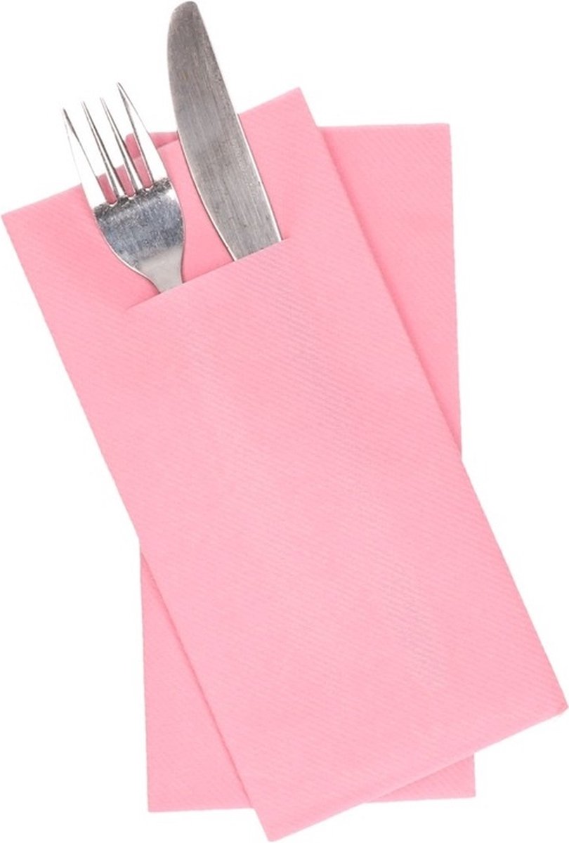 Servetten met bestekzakje - papier - roze - 36x stuks - Tafel decoratie - Feestartikelen