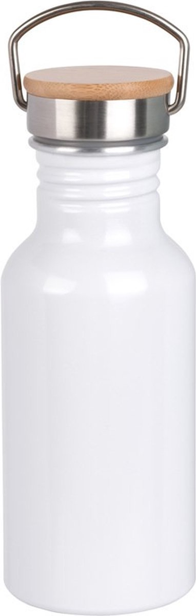 Aluminium waterfles/drinkfles zwit met bamboe schroefdop 550 ml - Sportfles - Bidon