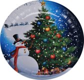 2x stuks kunststof kerst kinderbordjes/borden met sneeuwpop 26 cm - Kerstservies voor kinderen - Bordjes - kerstversiering