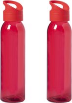 4x Stuks glazen waterfles/drinkfles rood transparant met schroefdop met handvat 470 ml - Sportfles - Bidon