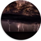 WallClassics - Dibond Muurcirkel - Donkere Wolken met Bliksemschichten - 50x50 cm Foto op Aluminium Muurcirkel (met ophangsysteem)