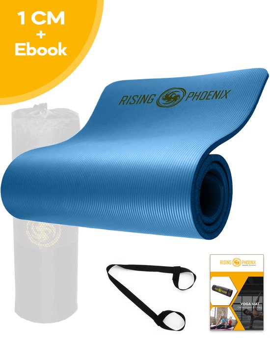 RP® Fitness Mat Yoga Mat Anti Slip Sport Mat 1 cm - Draagtas & Draagriem - Gym Workout Ebook & Poster - Licht Blauw