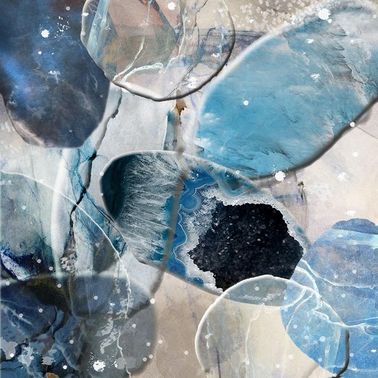 Glasschilderij - abstract - aquarel blauw - 80x80 cm - muurdecoratie - schilderijen woonkamer