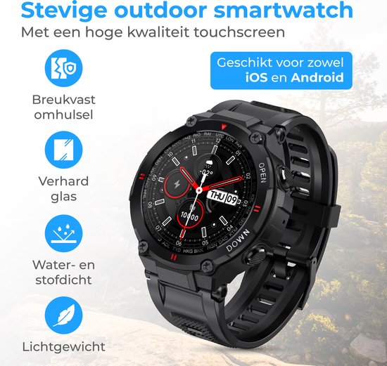 Nuvance - Outdoor Smartwatch K22 - 45mm - Touch Screen - IP67 Waterdicht - Heren, dames en kinderen