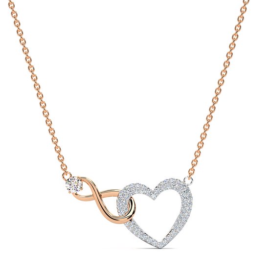 Malinsi Ketting Dames - Zirkonia Infinity Hart - 42+5cm - Rosegoudkleurig Messing - Kettingen liefde hartjes - Cadeau voor haar - verjaardag vrouw - Valentijn