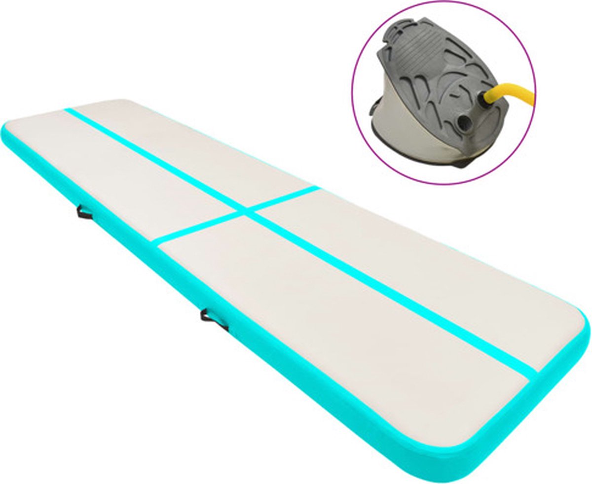 vidaXL - Gymnastiekmat - met - pomp - opblaasbaar - 600x100x20 - cm - PVC - groen