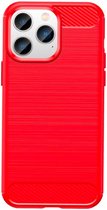 Mobiq - Hybrid Carbon Look iPhone 14 Pro Max Hoesje TPU - rood