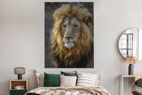 Toile Peinture Lion - Portrait - Sauvage - 120x160 cm - Décoration murale XXL