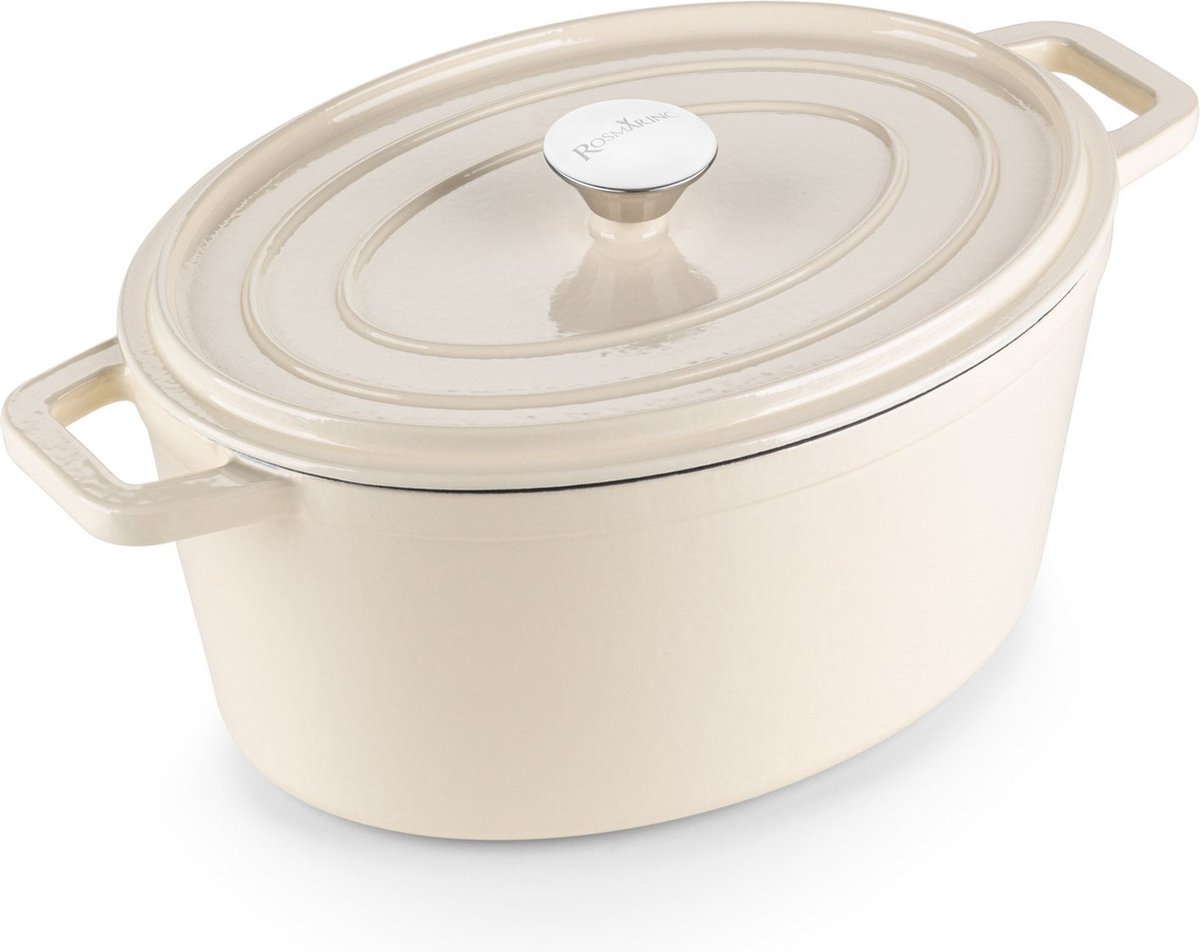Rosmarino - Gietijzeren pan - Ovaal - Wit - Ø31cm - 4 liter - Braadpan - 100% PFAS & PFOA vrij - Emaille - Geschikt voor alle warmtebronnen