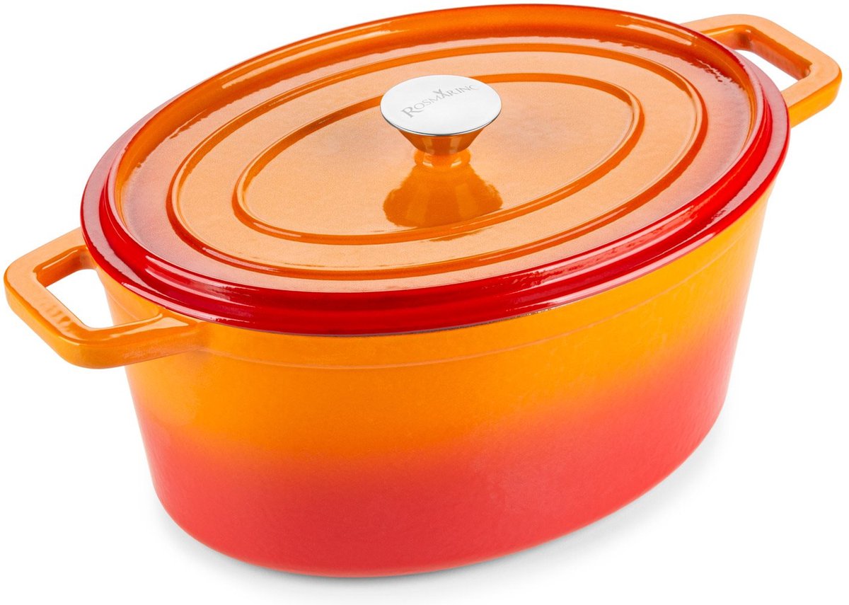 Rosmarino - Gietijzeren pan - Ovaal - Oranje - Ø31cm - 4 liter - 100% PFAS & PFOA vrij - Emaille - Geschikt voor alle warmtebronnen