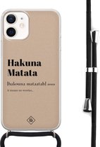 Casimoda® hoesje met koord - Geschikt voor iPhone 12 Mini - Hakuna Matata - Afneembaar koord - Siliconen/TPU - Goudkleurig