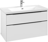 Villeroy & Boch Subway 3.0 wastafelonderkast 100x55x45cm met Volcano Black greep 1 sifonuitsparing spaanplaat Pure White