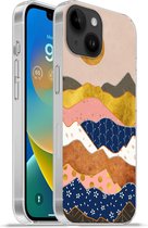 Geschikt voorApple Iphone 14 - Softcase hoesje - Goud - Pastel - Patronen - Siliconen Telefoonhoesje