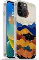 Geschikt voorApple Iphone 14 Pro Max hoesje - Goud - Brons - Blauw - Siliconen Telefoonhoesje