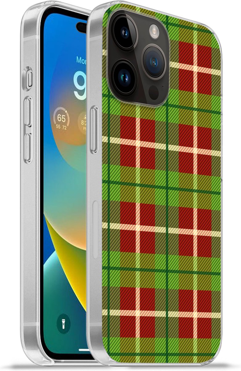 Telefoonhoesje Geschikt voor Apple Iphone 14 Pro Max hoesje - Plaid - Groen - Rood - Patroon - Siliconen Telefoonhoesje Telefoonhoesje