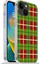 Geschikt voorApple Iphone 14 - Softcase hoesje - Plaid - Groen - Rood - Patroon - Siliconen Telefoonhoesje
