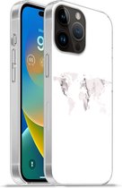 Geschikt voorApple Iphone 14 Pro - Softcase hoesje - Wereldkaart - Marmer print - Wit - Siliconen Telefoonhoesje