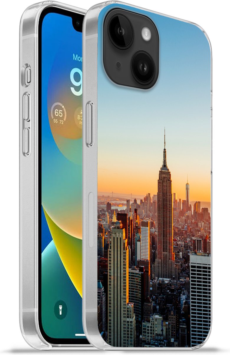 Telefoonhoesje Geschikt voor Apple Iphone 14 hoesje - New York - Skyline - Zonsondergang - Siliconen Telefoonhoesje Telefoonhoesje