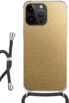 Geschikt voorApple Iphone 14 Pro - Crossbody Case - Metaal - Goud - Design - Structuur - Chic - Siliconen - Crossbody - Backcover met Koord - Telefoonhoesje met koord - Hoesje met touw