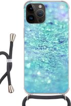 Geschikt voorApple Iphone 14 Pro Max - Crossbody Case - Blauw - Licht - Abstract - Siliconen - Crossbody - Backcover met Koord - Telefoonhoesje met koord - Hoesje met touw