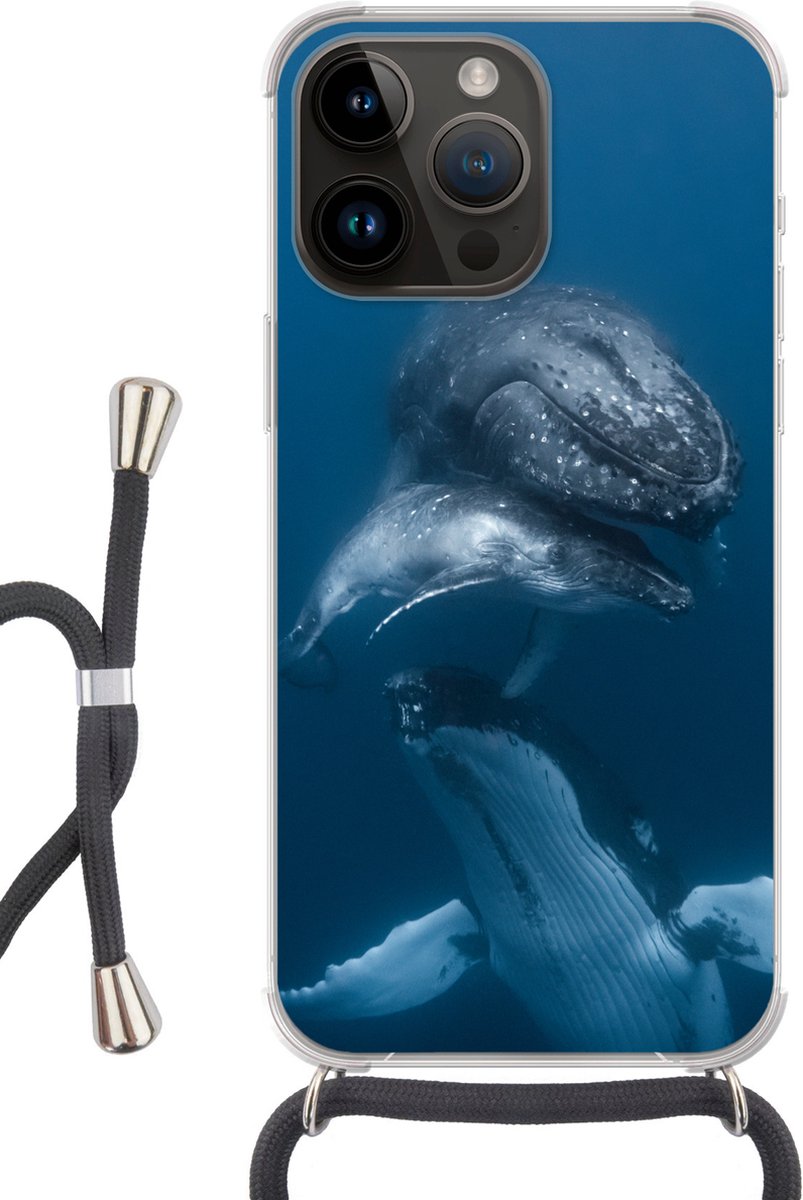 Telefoonhoesje Geschikt voor Apple Iphone 14 Pro - Walvissen - Zee - Familie - Siliconen - Crossbody - Backcover met Koord - Telefoonhoesje met koord - Hoesje met touw Telefoonhoesje