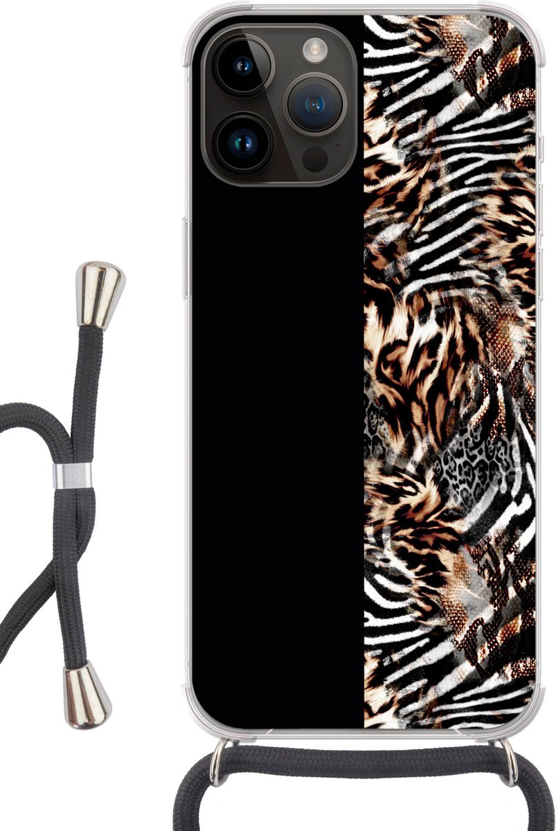 Telefoonkoord - Telefoonketting - Telefoonhoesje Geschikt voor Apple Iphone 14 Pro Max - Vacht - Design - Dieren - Siliconen - Crossbody - Telefoonhoesje met koord Telefoonhoesje