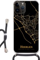 Telefoonkoord - Telefoonketting - Telefoonhoesje Geschikt voorApple Iphone 14 Pro Max - Heerlen - Kaart - Goud - Siliconen - Crossbody - Telefoonhoesje met koord