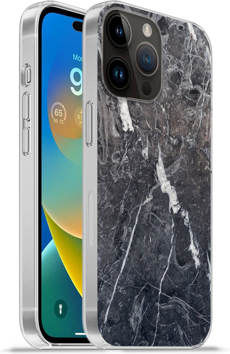 Telefoonhoesje Geschikt voor Apple Iphone 14 Pro hoesje - Marmer print - Grijs - Wit - Siliconen Telefoonhoesje Telefoonhoesje