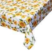 Toile cirée/nappe blanche à imprimé tournesol 140 x 220 cm - Nappe jardin - Tournesols