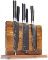 Bol.com Shinrai Japan - Messenset met Blok - 5 delig - Koksmes - Japanse Messen - Mes - Hammered BR Damascus - Dubbelzijdige Mes... aanbieding