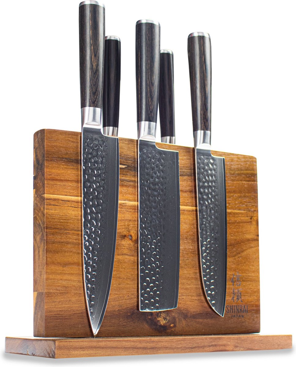 Hammered Damast BR 5-Delige Messenset + Magnetisch Messenblok