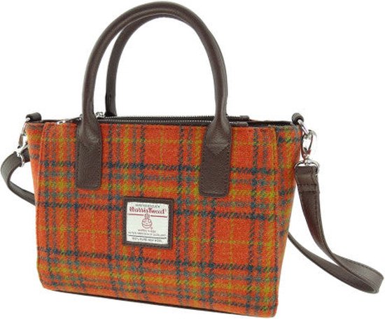 Handtas Brora Oranje - Ritssluiting - Draagband - Harris Tweed - Glen Appin of Scotland