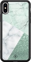 Casimoda® hoesje - Geschikt voor iPhone Xs Max - Minty Marmer Collage - Luxe Hard Case Zwart - Backcover telefoonhoesje - Goudkleurig