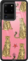 Casimoda® hoesje - Geschikt voor Samsung Galaxy S20 Ultra - The Pink Leopard - Luxe Hard Case Zwart - Backcover telefoonhoesje - Roze