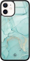 Casimoda® hoesje - Geschikt voor iPhone 12 Mini - Marmer mint groen - Luxe Hard Case Zwart - Backcover telefoonhoesje - Mint