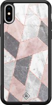 Casimoda® hoesje - Geschikt voor iPhone Xs Max - Stone grid marmer / Abstract marble - Luxe Hard Case Zwart - Backcover telefoonhoesje - Roze