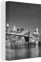 Canvas schilderij - Brooklyn - Brug - New York - Kamerdecoratie - Water - Zwart - Wit - 90x120 cm - Canvas doek - Canvas s