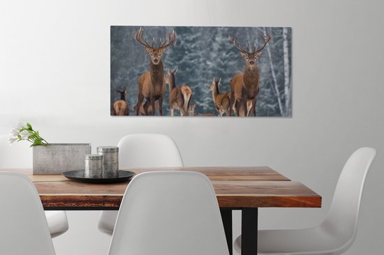 Toile - Cerf - Hiver - Nature - Décoration murale - Salon - 80x40 cm - Tableau cerf - Peinture sur toile - Canvasdoek